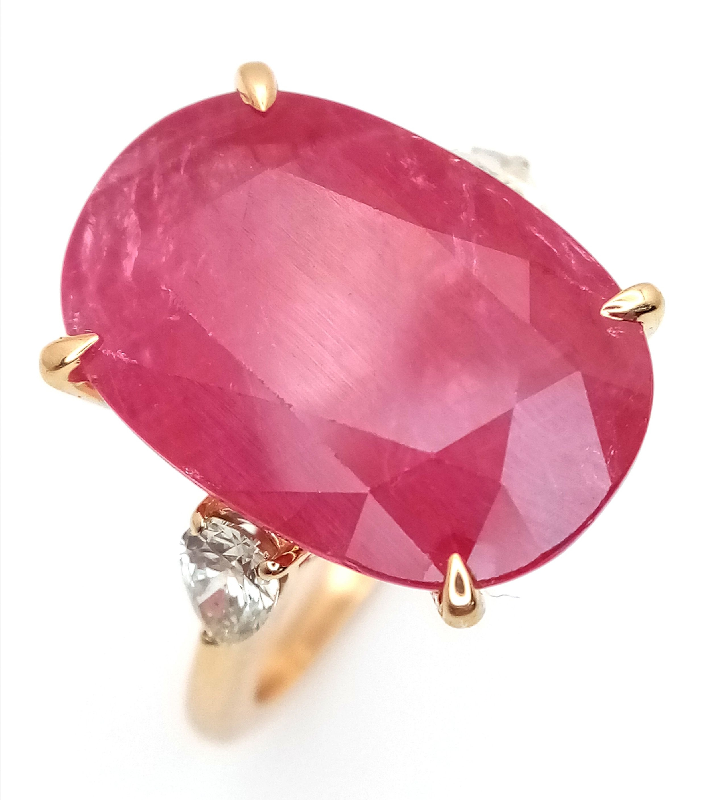 An IGI Certified 18K Yellow Gold (tests as) Ruby and Diamond Cocktail Ring