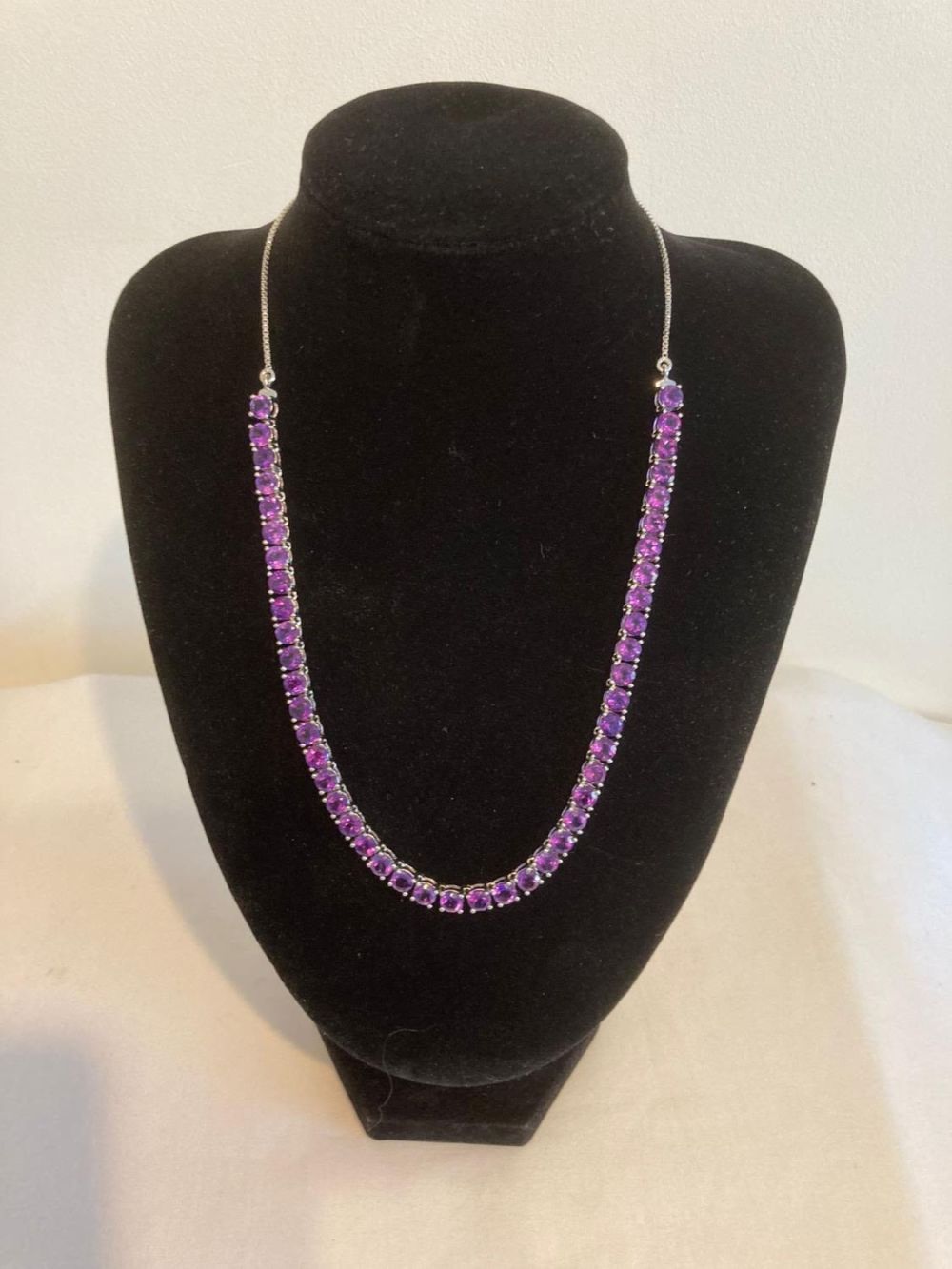 SILVER and AMETHYST slider necklace having 52 amethyst gemstones complete with Certificate of 