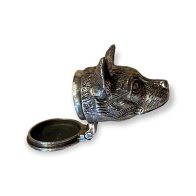 A 20thC RARE FOX HEAD SOLID SILVER SNUFF BOX PILL BOX, Possibly European , Superb fox dog head 