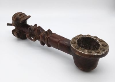 Antique 19th century African Wooden Chokwe Pipe. From Chokwe Tribe Congo. It is decorated with 