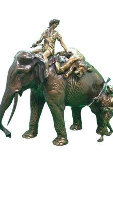 Antique 19th Century Genuine Large Franz Bergman , Arab man as a Hunter with Tiger on Elephant 