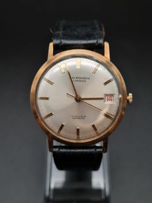 9ct Gold J.W.BENSON 1970s DATE WATCH in great working condition, Winding Up style with Black 