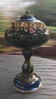 STUNNING 19thC AUSTRIAN ANTIQUE VERY LARGE JELLEWED SOLID SILVER ENEMEL LIDDED CENTERPIECE set 