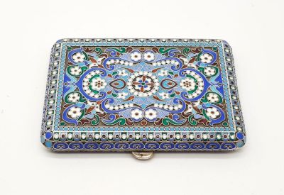 A Breath-taking Antique Russian Enamel Cloisonn&eacute; Solid Silver Cigarette Case. Excellent 