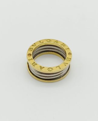 18k two tone gold Bvlgari style ring, weighs 6.9 grams, ring size J