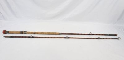 Vintage or Antique Cane Cork and Brass Handled Fishing Rod 255cm Long