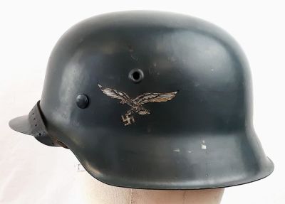 WW2 German Luftwaffe M42 Helmet &amp; Liner. Marked ET.66 for Eisenh&uuml;ttenwerk Thale at Herz.