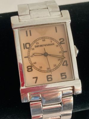 Gentlemans Quartz ARMANI WRISTWATCH , square face tank style in full working order. Stainless 