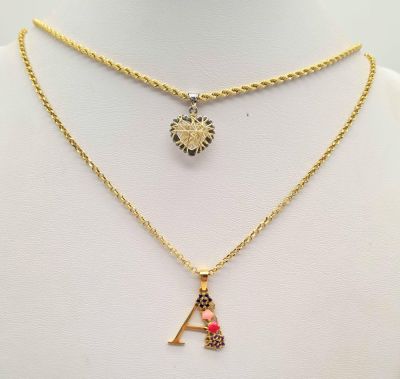 Two Gold Chains with Pendants: A 21k Yellow Gold Chain with the Letter A Pendant - 2 and 44cm - 