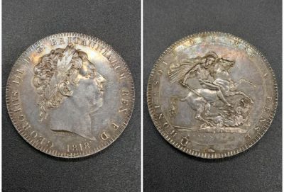 Uncirculated 1818 George III Silver Crown Coin. LIX. Spink - 3787. 28.3g. Please see photos.