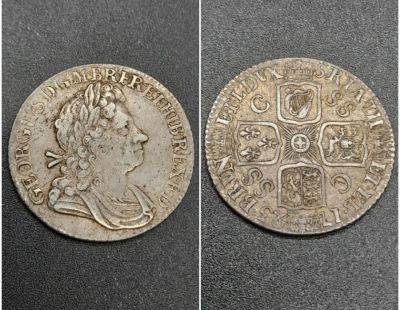 A 1723 George I Silver Shilling Coin. EF condition but please see photos. Spink- 3645.