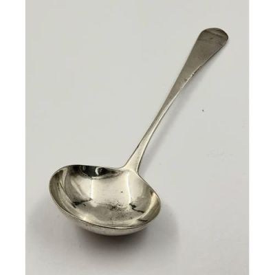 An Antique Georgian Silver Ladle. Rare makers mark of Thomas Wilkes Barker, Hatton Garden 