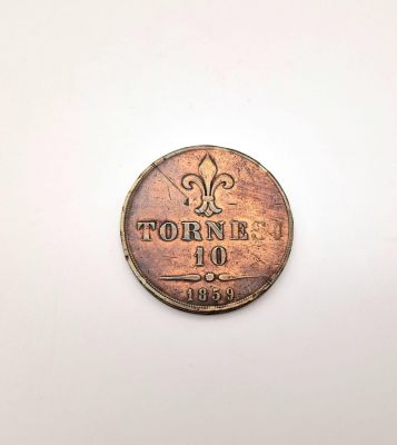 An 1859 Italian (Naples) 10 Tornesi Coin. Good definition but please see photos.