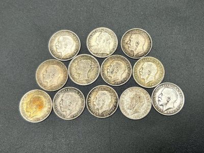 12 Pre 1920 Silver Threepence Coins. Different grades - please see photos.