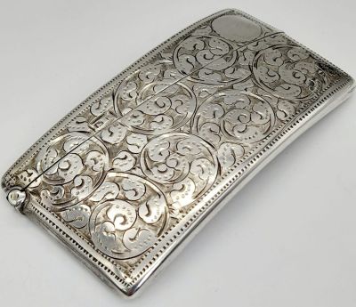 An Antique 925 Silver Card Case. Swirl engraved decoration. Hallmarks for Birmingham 1898. 8 x 
