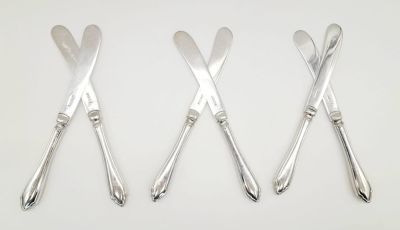 A Set of Antique Silver Knives. Handles are silver only. Hallmarks for Sheffield. Makers mark 