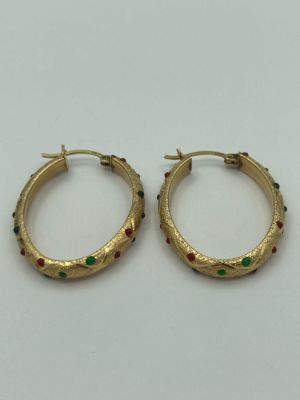 Stunning pair of 14 carat GOLD GEM SET EARRINGS, Oval Hoop Shape having stones in shades of 