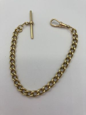 9 carat GOLD ‘T’ bar FOB CHAIN with every link stamped for 375 GOLD. 17.58 grams. 8.5” (21cm).