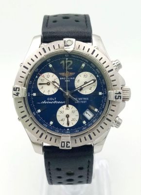 A Breitling Colt Chrono Ocean Gents Watch. Black leather strap. Stainless steel case - 38mm. 