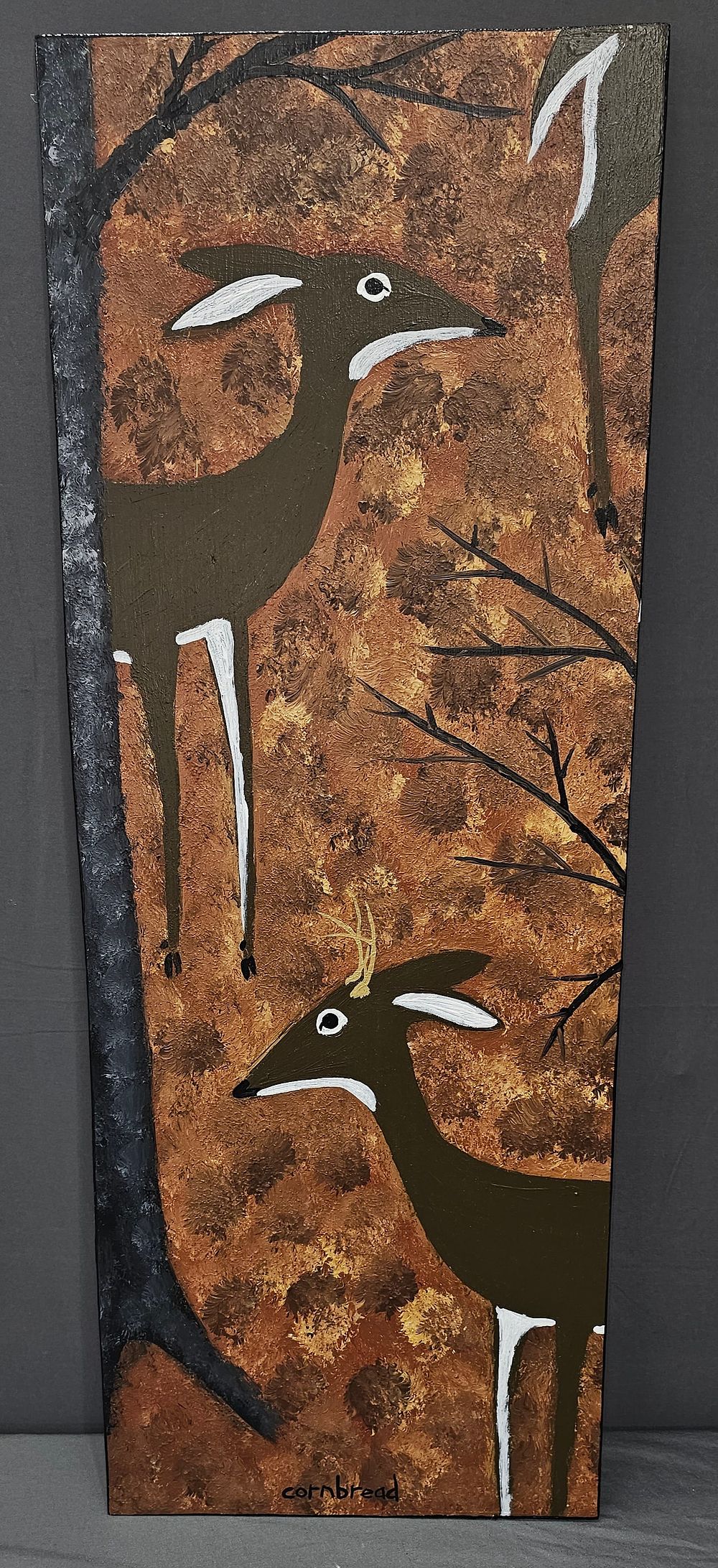 Lot 142A: Cornbread "Deer In The Woods" Folk Art Painting