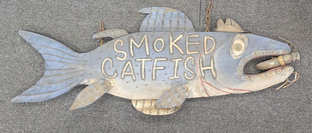 Lot 155A: 19430-40s Smoked Catfish With Cigar Trade Sign
