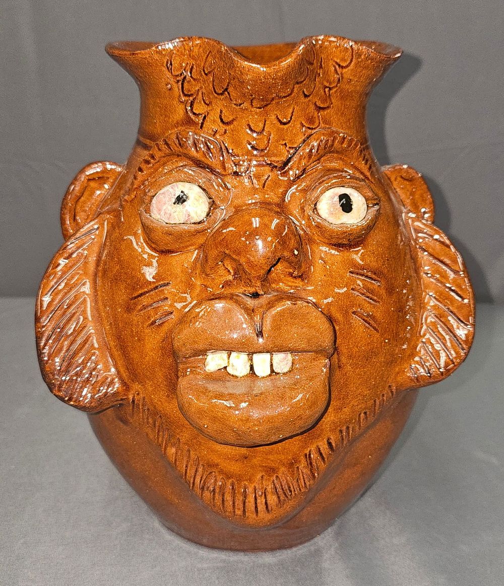 Lot 208: Albert Hodge Folk Pottery Face Pitcher