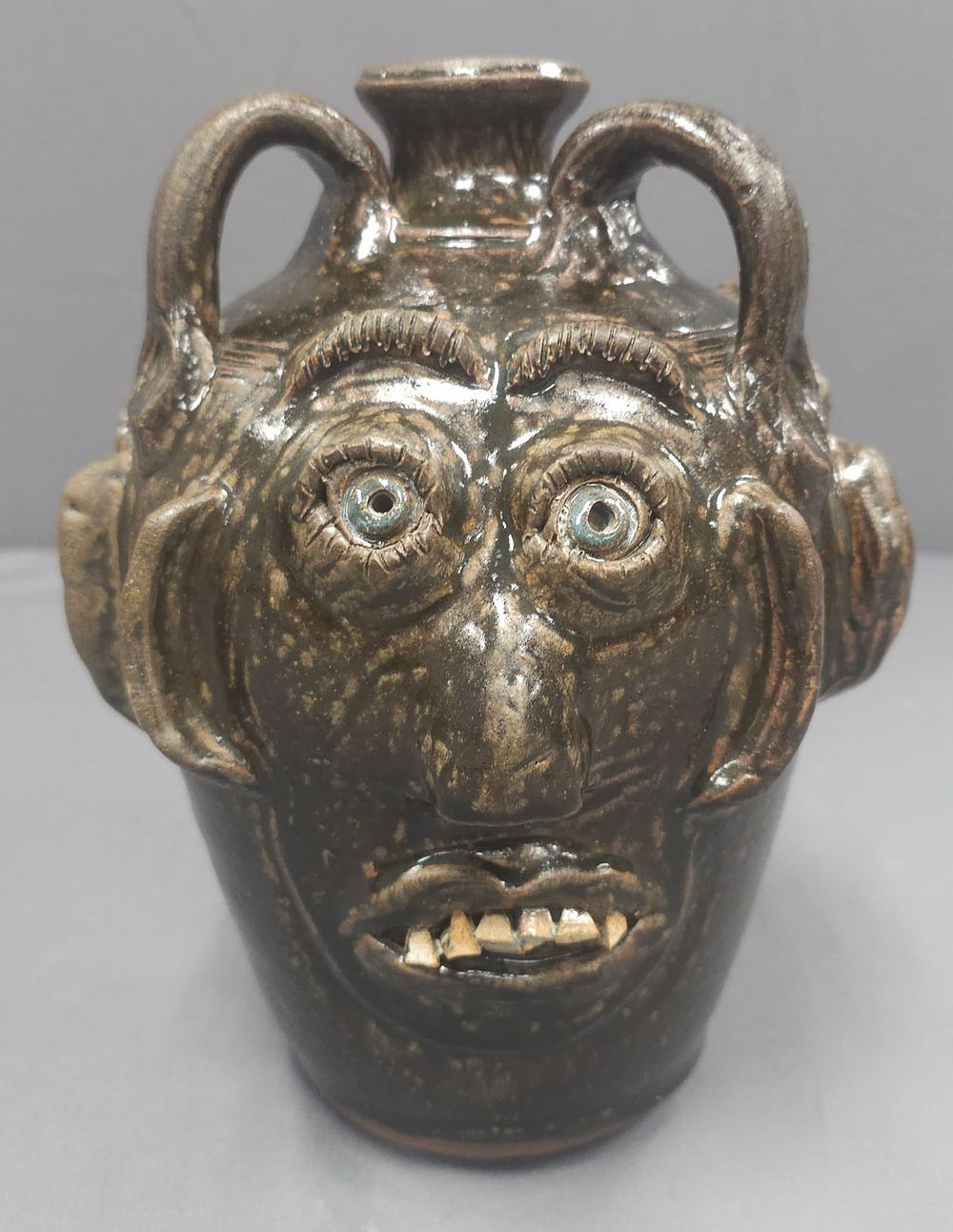 Lot 215: Bobby Ferguson Triple Folk Pottery Face Jug