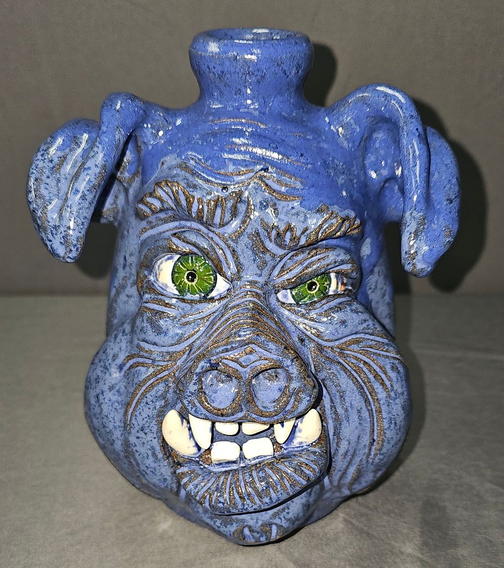 Lot 216: 2013 Dwayne Crocker Blue Bulldog Face Jug
