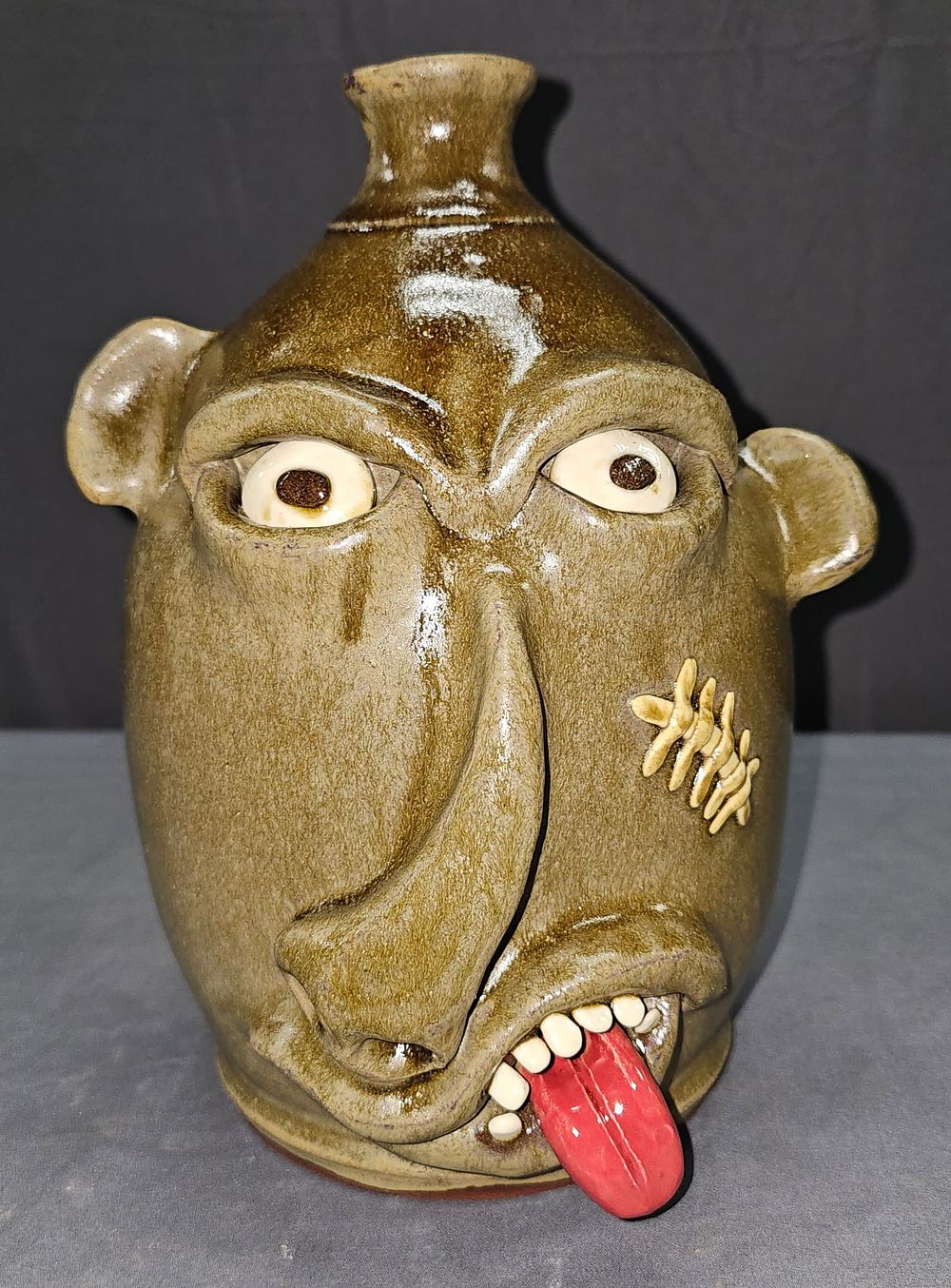 Lot 222: 2001 Jeff Standridge Scar Face Folk Pottery Face Jug