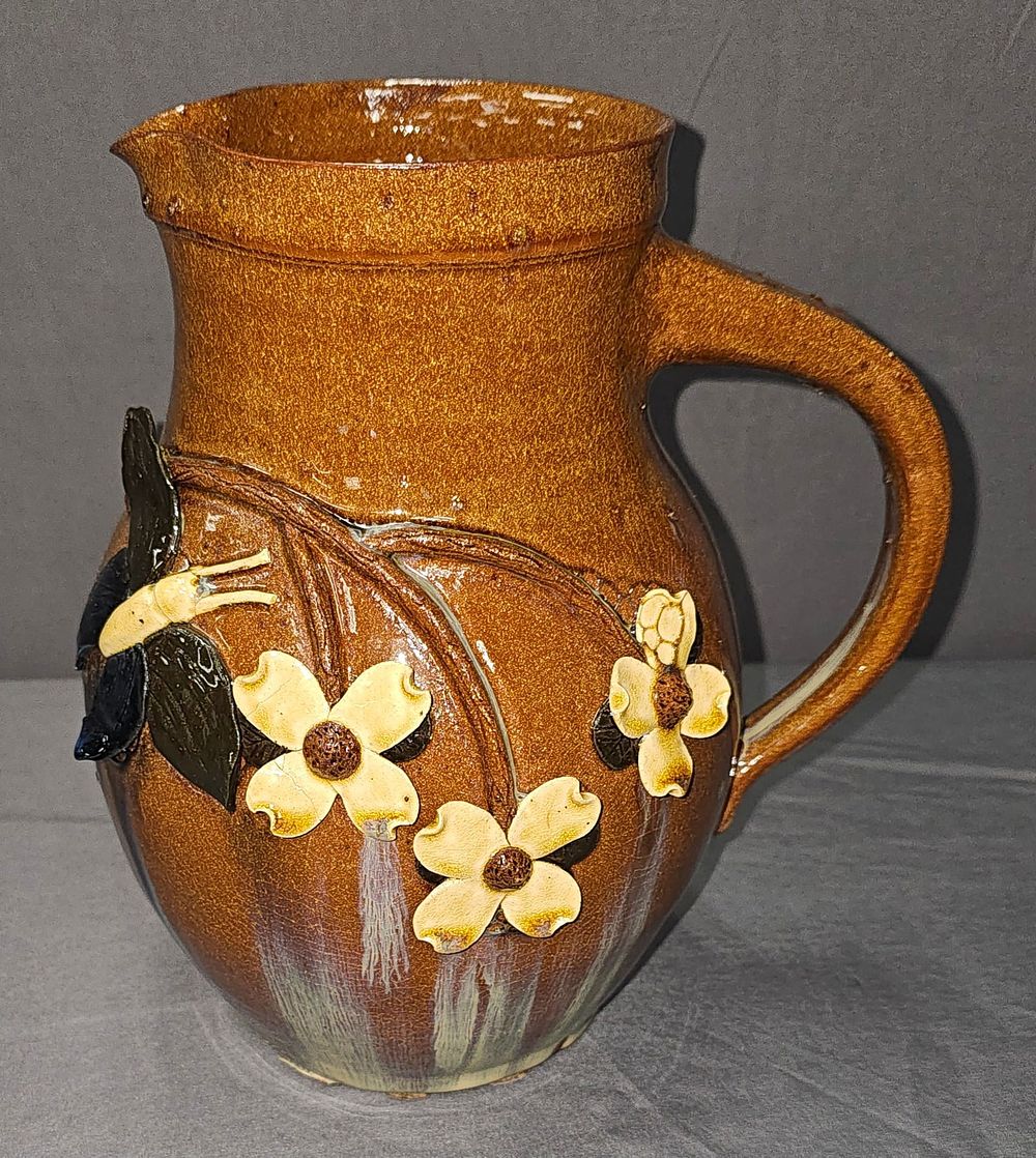 Lot 226: Rare Charlie West Butterfly-Dogwood Southern Pottery Pitcher