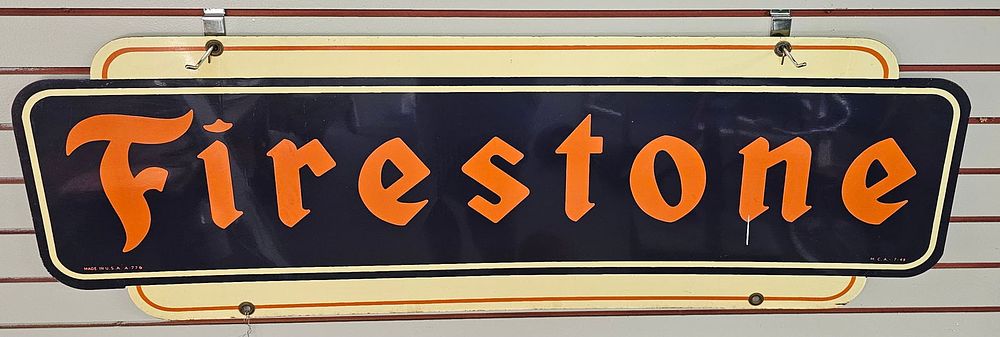 Lot 220: 1949 Porcelain Firestone Hanging (DS) Sign