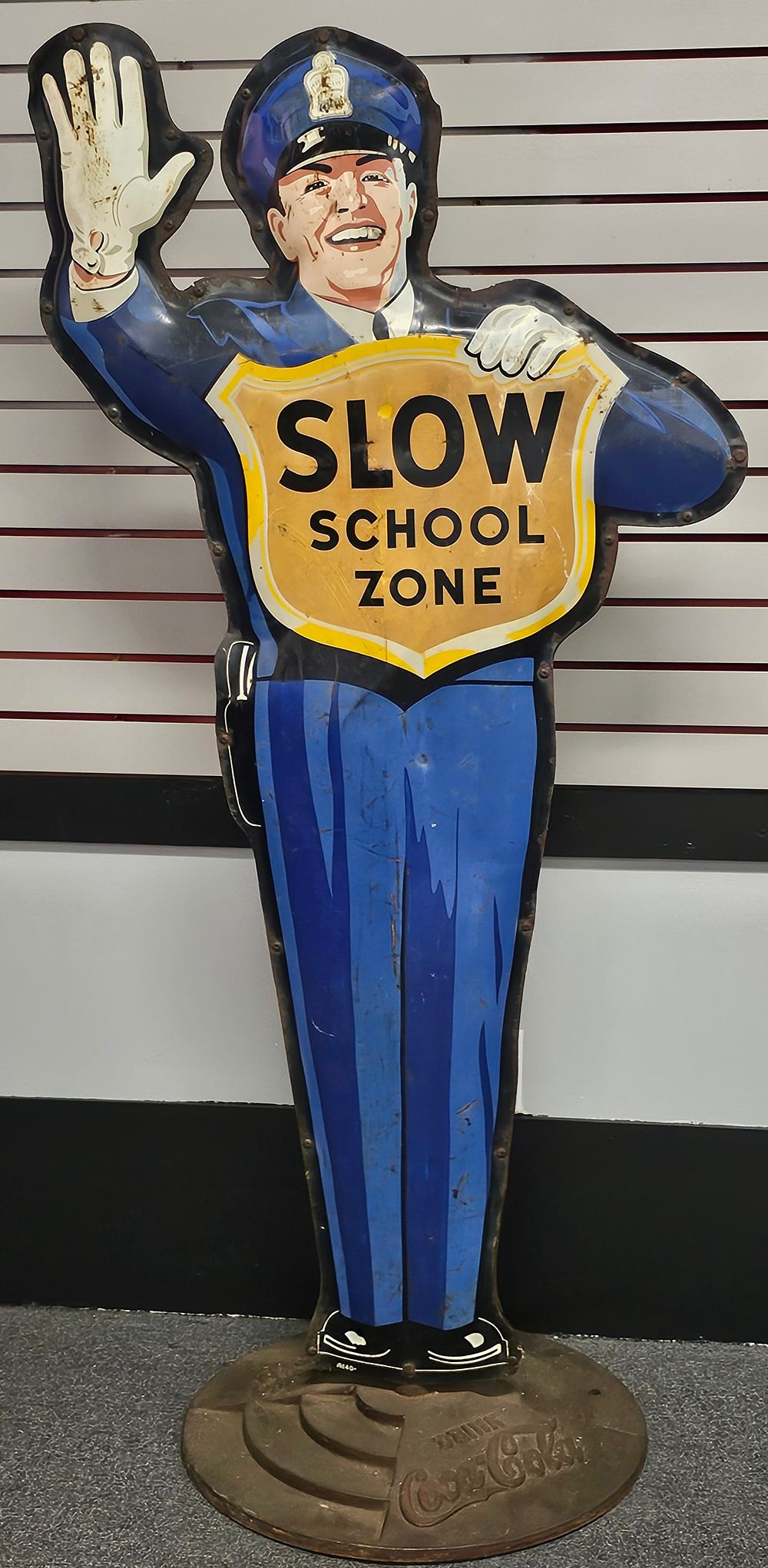 Lot 222: 1950s AM Sign Co. Coca Cola Policeman Die Cut Sign
