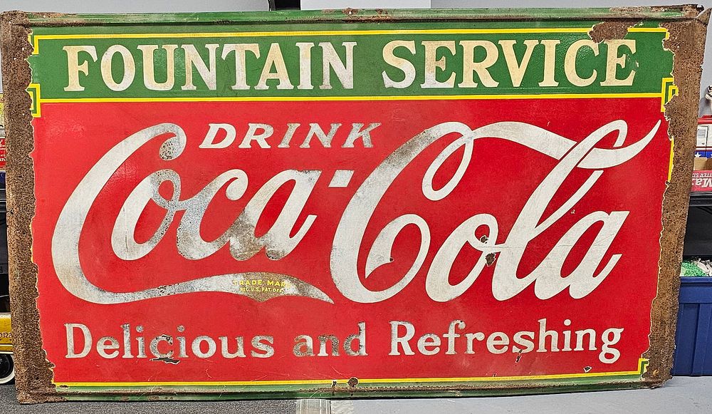 Lot 223: 1933 Coca Cola Porcelain Fountain Service Sign