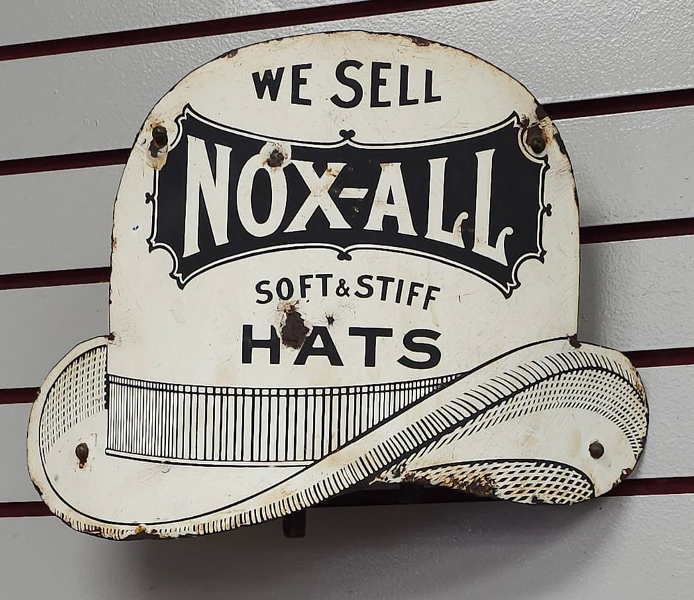Lot 237: Scarce Nox-All Hat Porcelain Sign W/Bracket