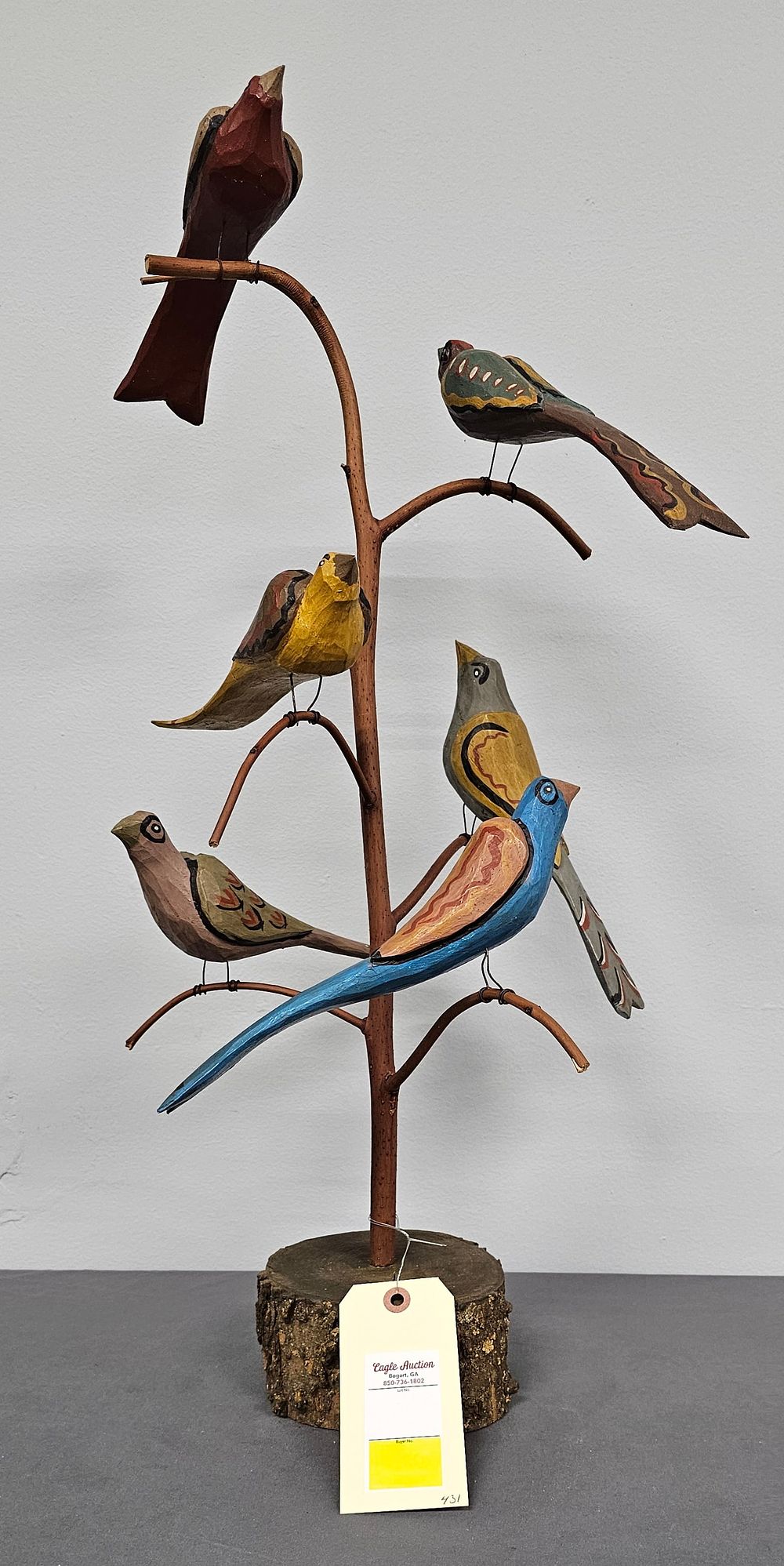 Lot 129A: Fine Folk Art Bird Tree by Daniel Strawser