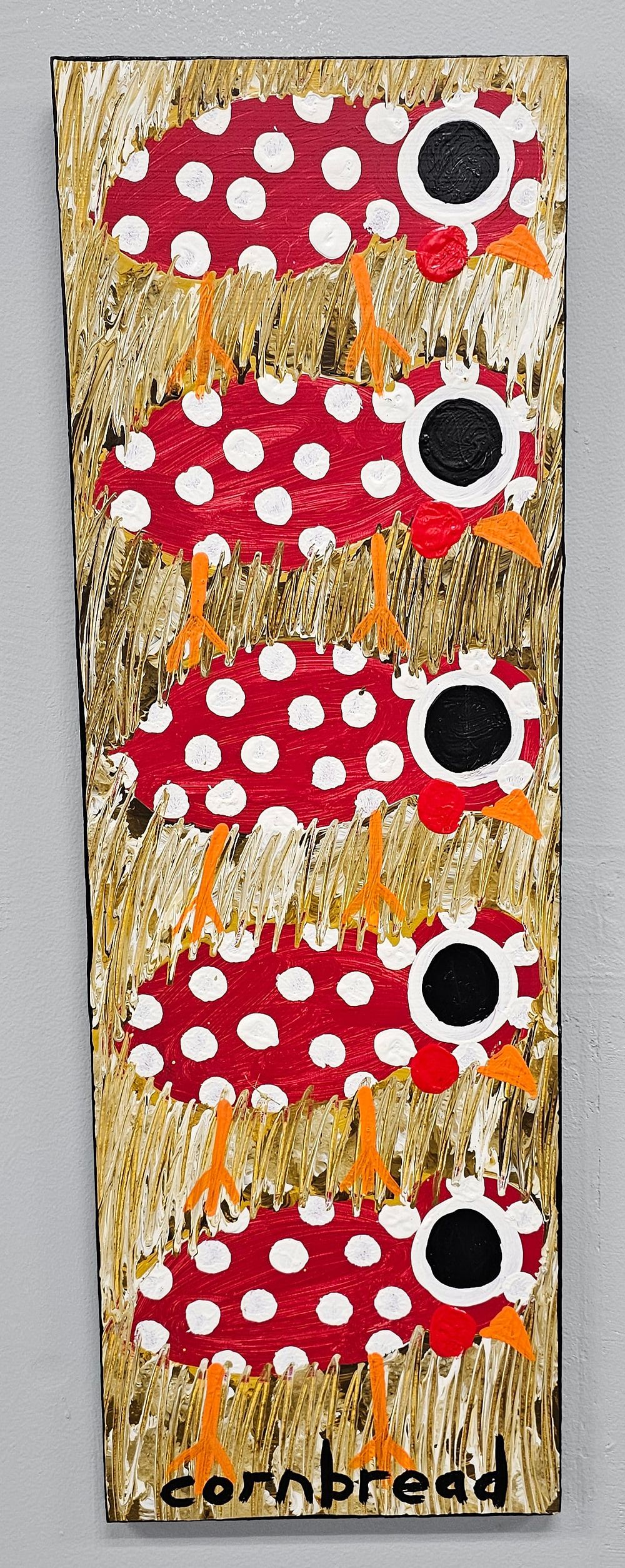 Lot 140A: Fine John "Cornbread" Anderson Folk Art  Painting "Red Chicks"