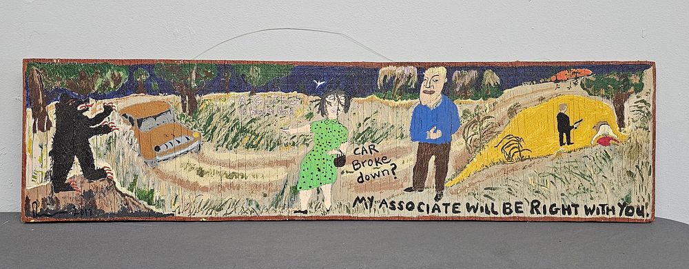 Lot 147A: Monumental Rick Littlefield Folk Art Painting Titled "A Good Man Is Hard  To Find"