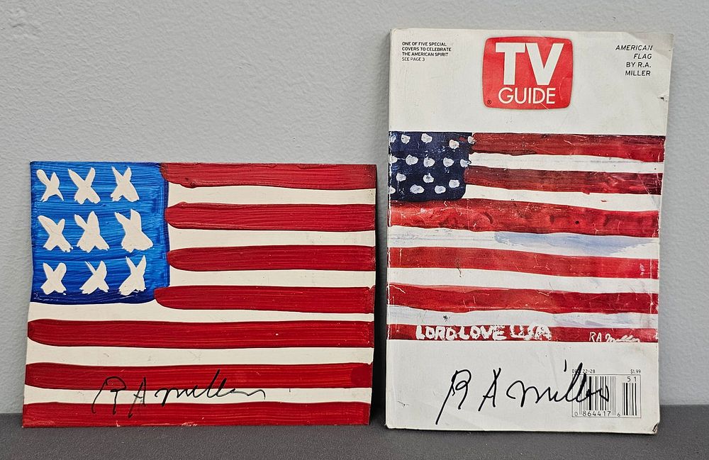 Lot 176B: Great RA Miller Folk Art American  Flag & TV Guide Lot