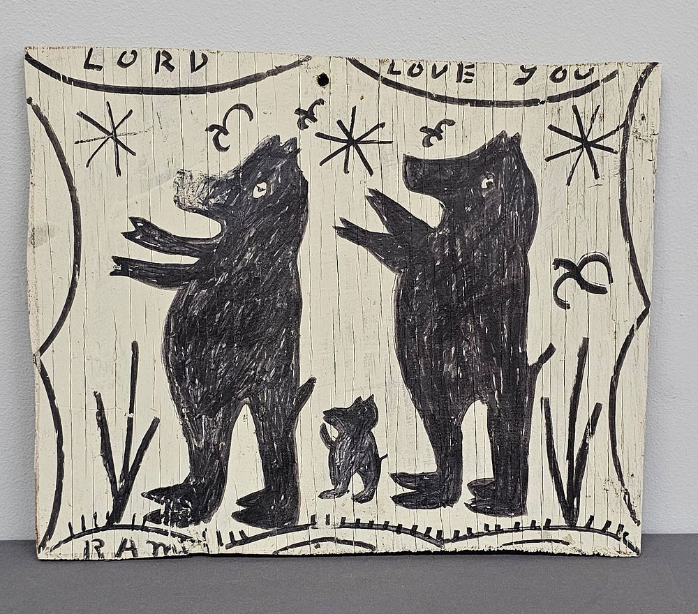 Lot 182A: Early Signed RA Miller Folk Art Pig Drawing