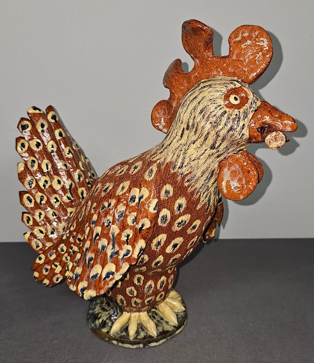 Lot 188: Fine Jerry Yarborough "Yardbird"  Folk Pottery Rooster With Cigar