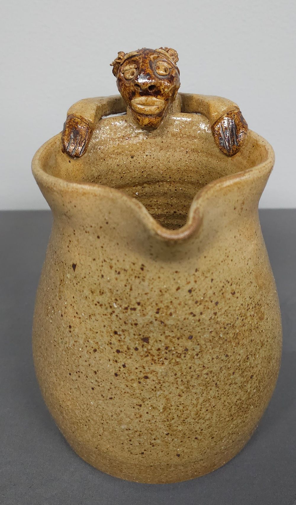Lot 191: Rare Wilford Dean "Uncle Tom"  Folk Pottery Pitcher