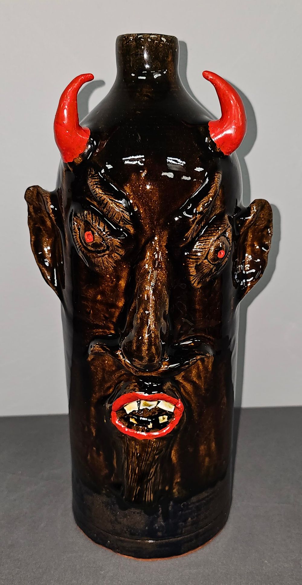 Lot 195: Fine & Rare Louis Brown Devil Face Jug Circa 1997