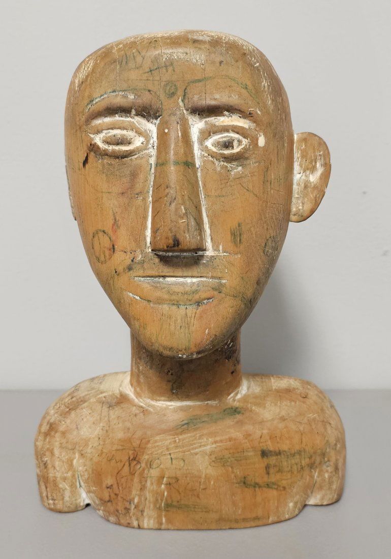 Lot 197C: Early Wooden Folk Art Carved Bust