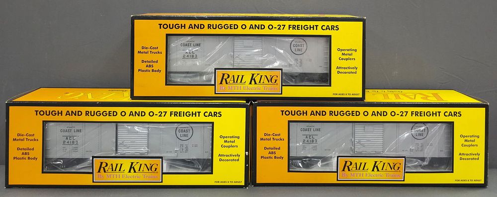 Lot 259: Rail King Atlantic Coast Line Box Car Lot of 3 Modern Era, O Gauge, Rail King Atlantic Coast Line