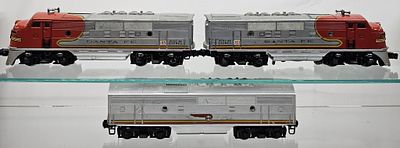 Lionel Post War Santa Fe 2343 A-B-A Set. Tested and in working condition, A unit battery area