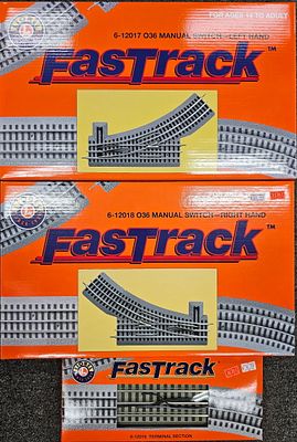 Lionel O Gauge FasTrack Lot of 3 C-9+. Lionel FasTrack Lot of 3 C-9+ condition in box. 1.
