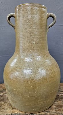 Cleburne Co. Ala. Double Handle Floral Urn with an ash glaze interior. Collector grade 