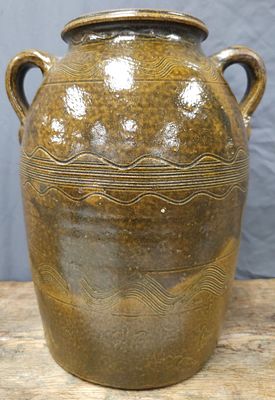 Stunning TJ Henry Sand Mountain 2gal Heavily Decorated Double Handled Jar. Stunning Sand 
