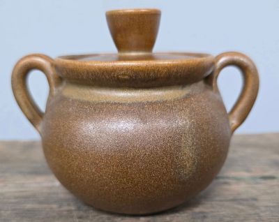 Bill Gordy Covered Sugar With Candle Holder Lid in Mountain Gold glaze and is in collector 