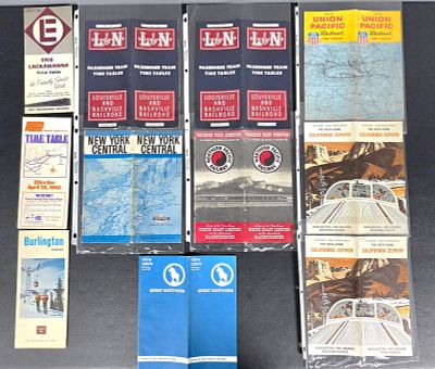 1950s Time Tables Lot of 11. Includes #1 Louisville and Nashville railroad October 1st, 1957 